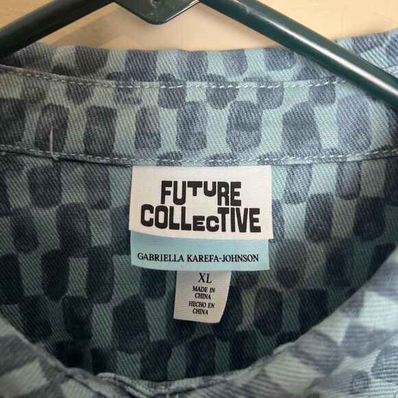 Future Collective Gabriella Johnson Denim Shirt Jacket Womens XL Blue Checkered - Picture 6 of 7